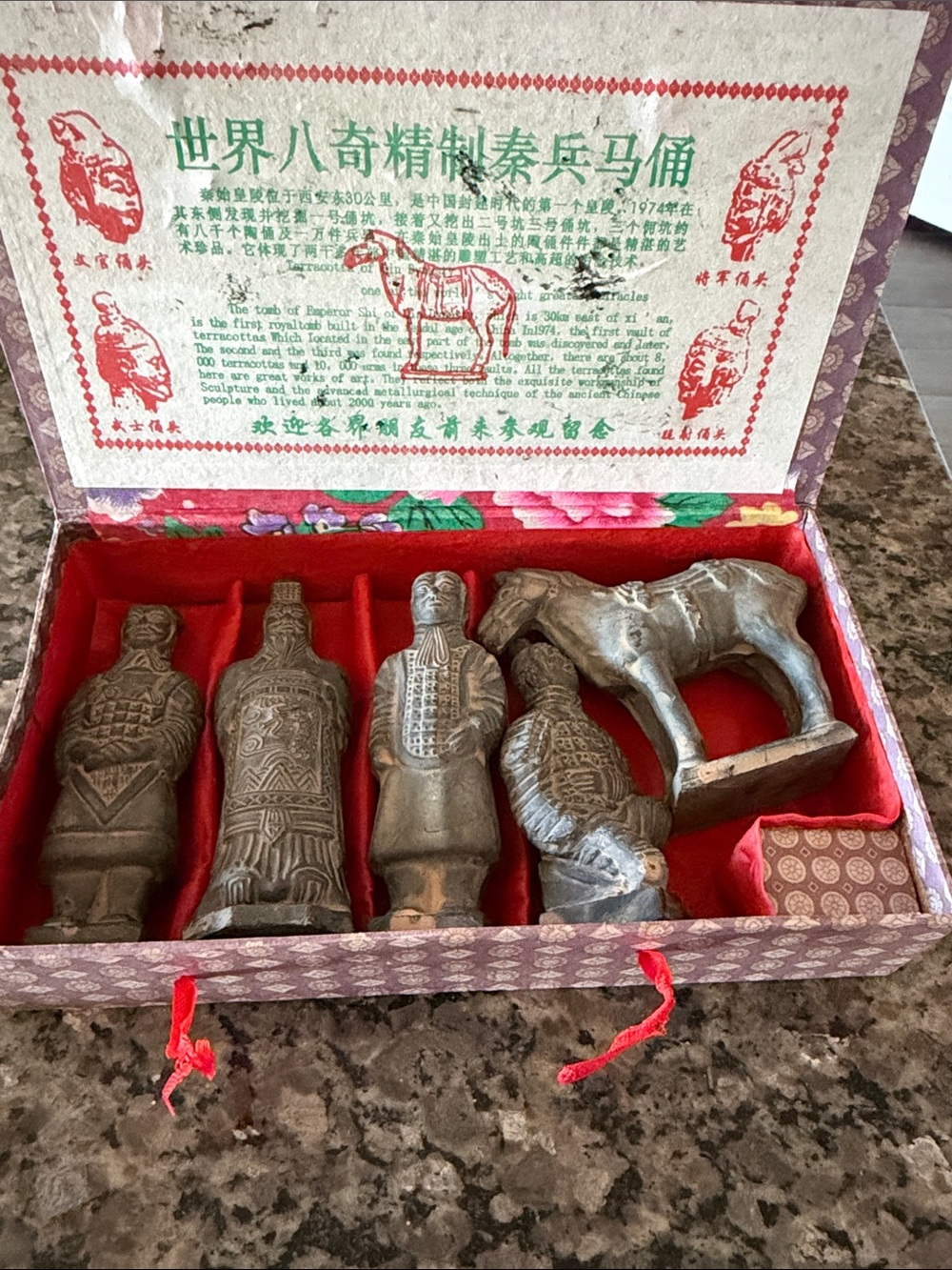 Decorative Terracotta Warrior and Horse Figurine Set - Metallic Gray